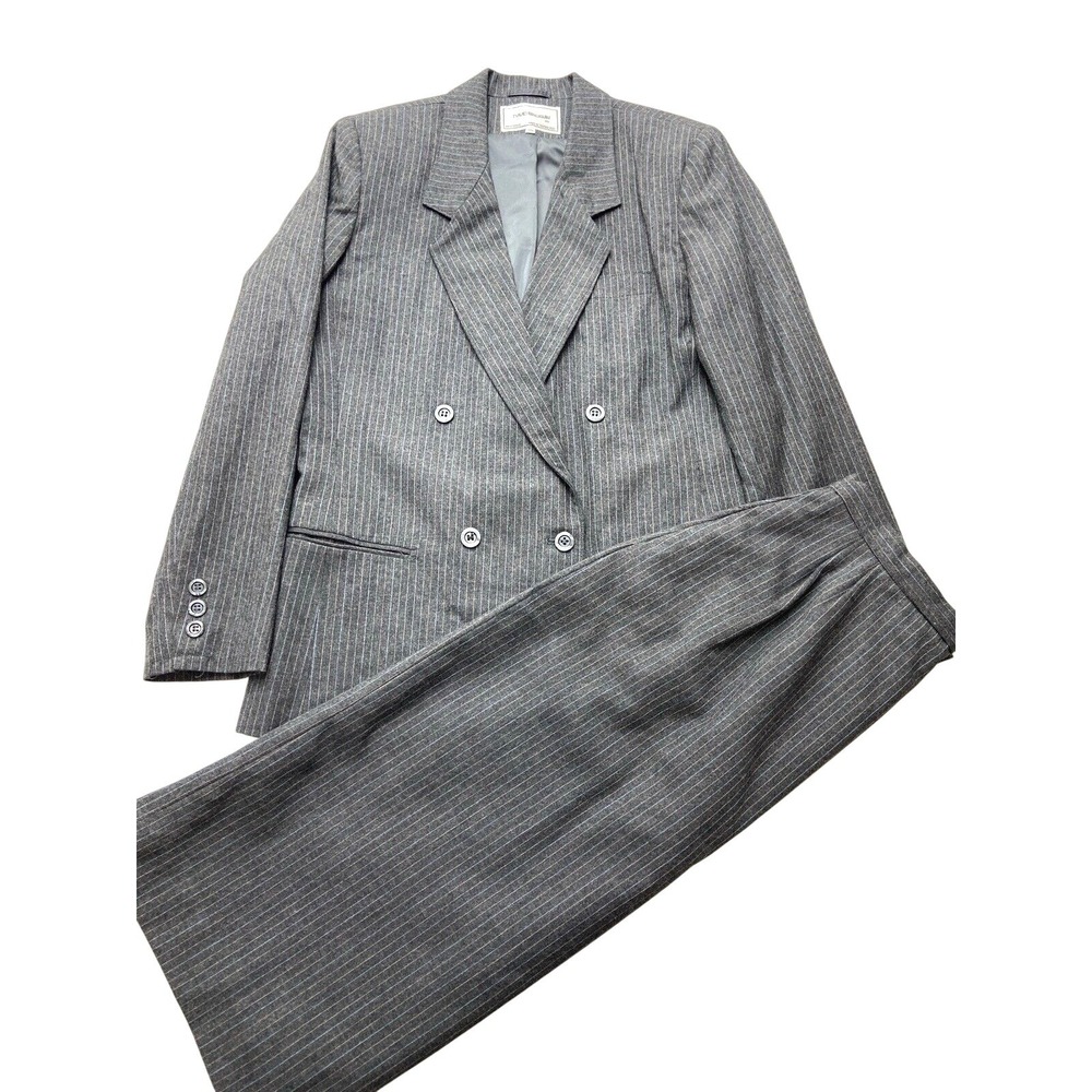Vintage David Benjamin Ltd Wool Skirt Suit Womens 11 Gray Pinstripe Blazer Set